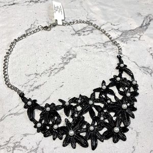 Black and Pearl Flower Necklace - BRAND NEW!